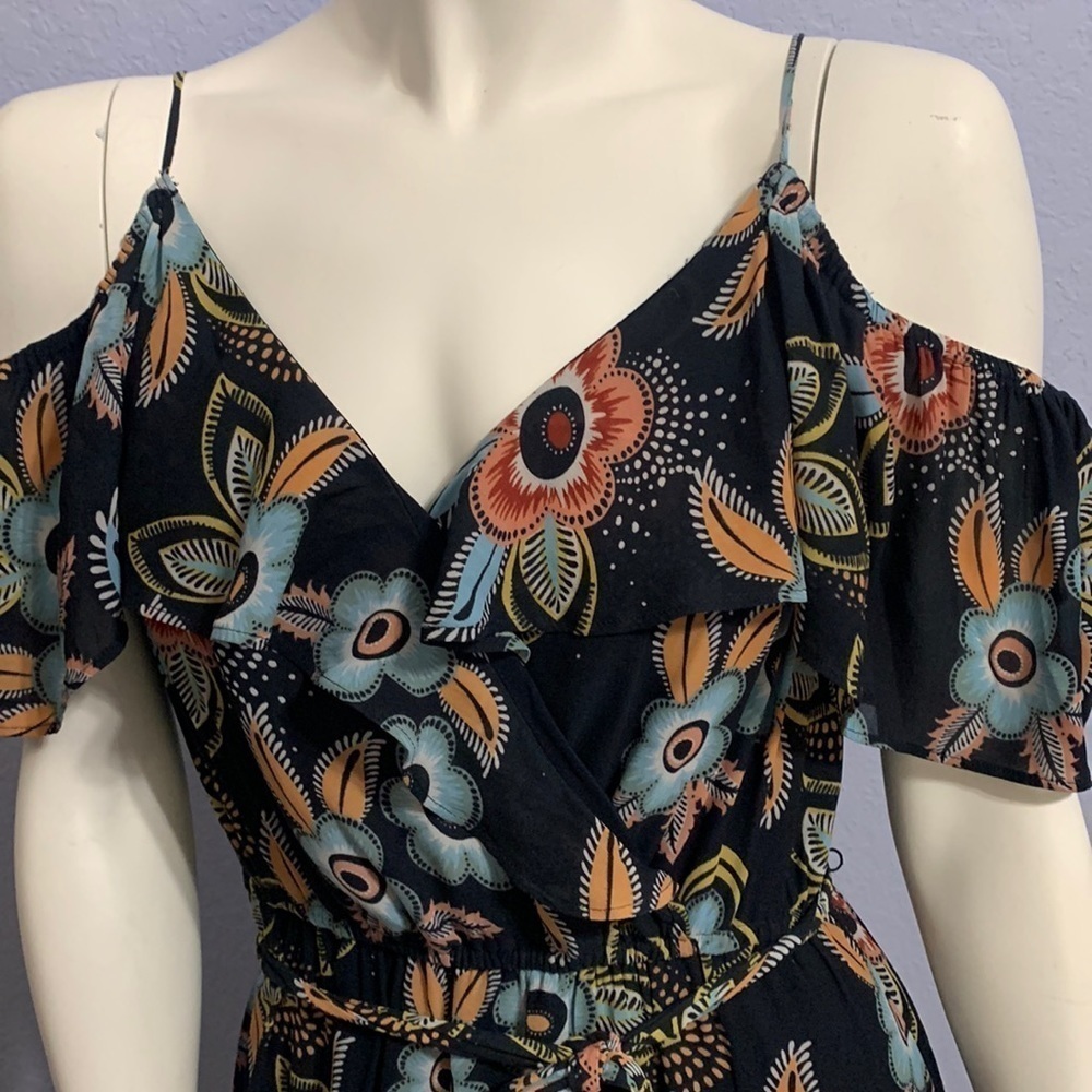 Loft Black Floral Ruffle Cold Shoulder Maxi Dress - Picture 3 of 9
